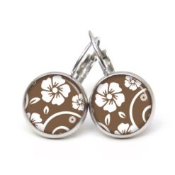 Druckknopf Ohrstecker Ohrhänger Clipse zarte Blumen in dunkelbraun/weiß