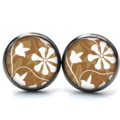 Druckknopf Ohrstecker Ohrhänger Clipse zarte Blumen in Braun/weiß