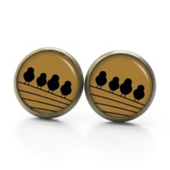 Druckknopf Ohrstecker Ohrhänger Clipse 4 Vögel auf dem Drahtseil braun