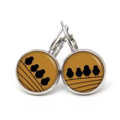 Druckknopf Ohrstecker Ohrhänger Clipse 4 Vögel auf dem Drahtseil braun