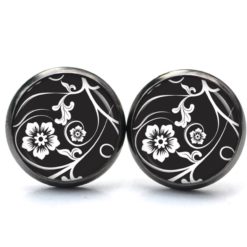 Druckknopf Ohrstecker Ohrhänger Clipse schwarz weiße Blumen