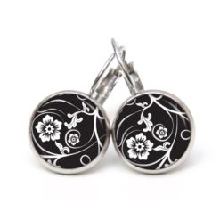 Druckknopf Ohrstecker Ohrhänger Clipse schwarz weiße Blumen