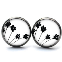Druckknopf Ohrstecker Ohrhänger Clipse zarte Blumen Schwarz&Weiß