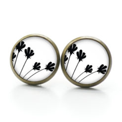 Druckknopf Ohrstecker Ohrhänger Clipse zarte Blumen Schwarz&Weiß