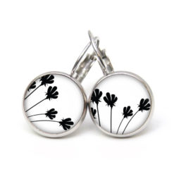Druckknopf Ohrstecker Ohrhänger Clipse zarte Blumen Schwarz&Weiß