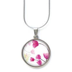 Edelstahl Kette Floral zarte rosarot pinke Tulpen Blumen