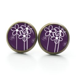 Druckknopf Ohrstecker Ohrhänger abstrakte Blumen in weiß und violett