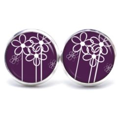 Druckknopf Ohrstecker Ohrhänger abstrakte Blumen in weiß und violett