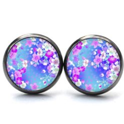 Druckknopf Ohrstecker Ohrhänger Clipse Blumenregen blau und rosa