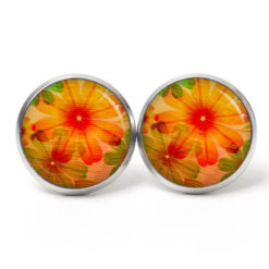 Druckknopf Ohrstecker Ohrhänger Clipse Herbst Blumen in Orange