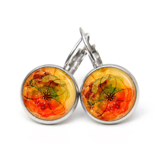 Druckknopf Ohrstecker Ohrhänger abstrakte orangene Blumen