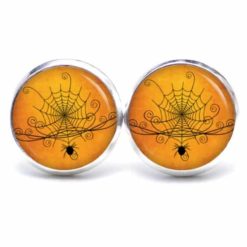 Druckknopf Ohrstecker Ohrhänger Clipse Halloween großes Spinnennetz mit Spinne