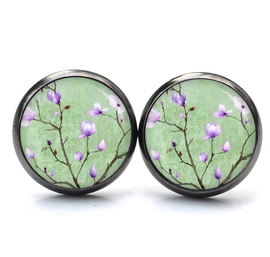Druckknopf Ohrstecker Ohrhänger Clipse Kirschblüten in grün und rosa Druckknopf Ohrstecker Ohrhänger Clipse Kirschblüten in grün und rosa