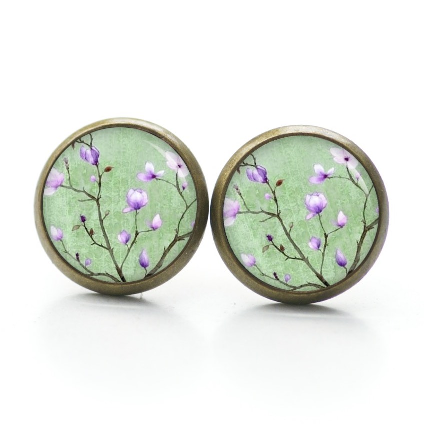 Druckknopf Ohrstecker Ohrhänger Clipse Kirschblüten in grün und rosa Druckknopf Ohrstecker Ohrhänger Clipse Kirschblüten in grün und rosa