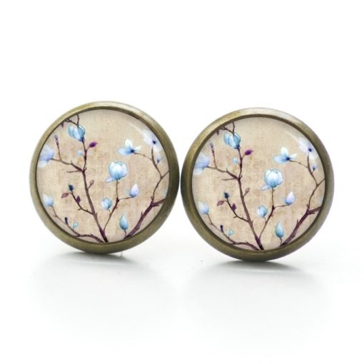 Druckknopf Ohrstecker Ohrhänger Clipse Kirschblüten in beige und hellblau