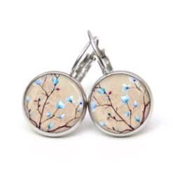 Druckknopf Ohrstecker Ohrhänger Clipse Kirschblüten in beige und hellblau