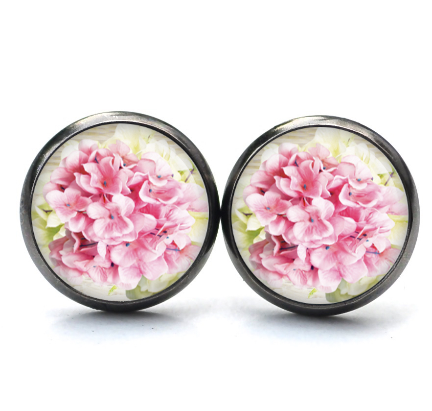 Ohrstecker, Ohrhänger, Clipse & Druckknopf – Motiv rosa Blumenstrauß – Schmuck aus Edelstahl Ohrstecker, Ohrhänger, Clipse & Druckknopf – Motiv rosa Blumenstrauß – Schmuck aus Edelstahl