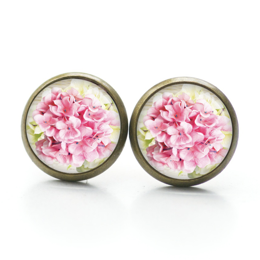 Ohrstecker, Ohrhänger, Clipse & Druckknopf – Motiv rosa Blumenstrauß – Schmuck aus Edelstahl Ohrstecker, Ohrhänger, Clipse & Druckknopf – Motiv rosa Blumenstrauß – Schmuck aus Edelstahl