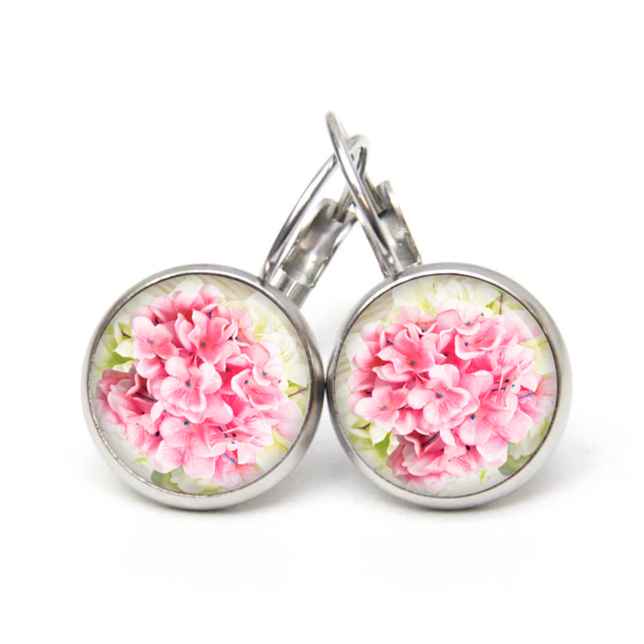 Ohrstecker, Ohrhänger, Clipse & Druckknopf – Motiv rosa Blumenstrauß – Schmuck aus Edelstahl Ohrstecker, Ohrhänger, Clipse & Druckknopf – Motiv rosa Blumenstrauß – Schmuck aus Edelstahl