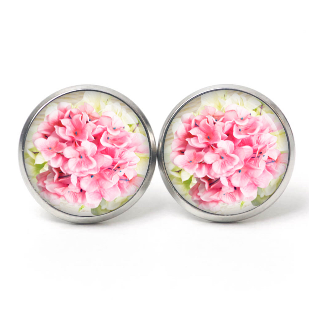 Ohrstecker, Ohrhänger, Clipse & Druckknopf – Motiv rosa Blumenstrauß – Schmuck aus Edelstahl Ohrstecker, Ohrhänger, Clipse & Druckknopf – Motiv rosa Blumenstrauß – Schmuck aus Edelstahl