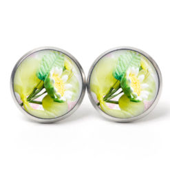 Ohrstecker, Ohrhänger, Clipse & Druckknopf – Motiv weiße Blume – Schmuck aus Edelstahl