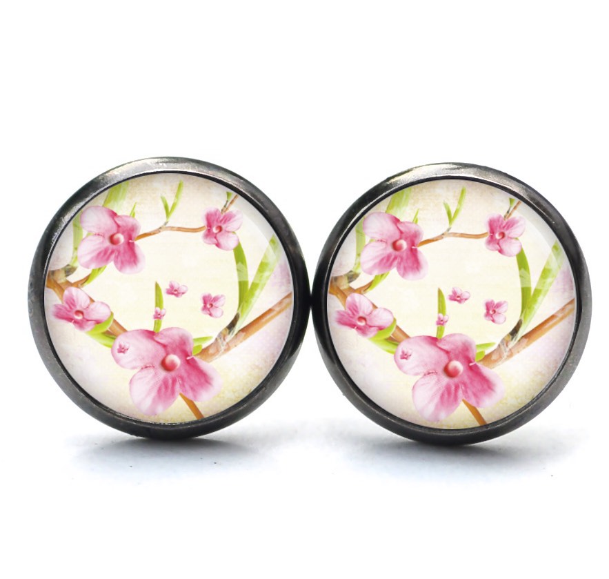 Ohrstecker, Ohrhänger, Clipse & Druckknopf – Motiv zart rosa Blumen – Schmuck aus Edelstahl Ohrstecker, Ohrhänger, Clipse & Druckknopf – Motiv zart rosa Blumen – Schmuck aus Edelstahl