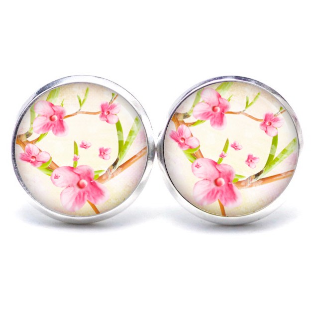 Ohrstecker, Ohrhänger, Clipse & Druckknopf – Motiv zart rosa Blumen – Schmuck aus Edelstahl Ohrstecker, Ohrhänger, Clipse & Druckknopf – Motiv zart rosa Blumen – Schmuck aus Edelstahl