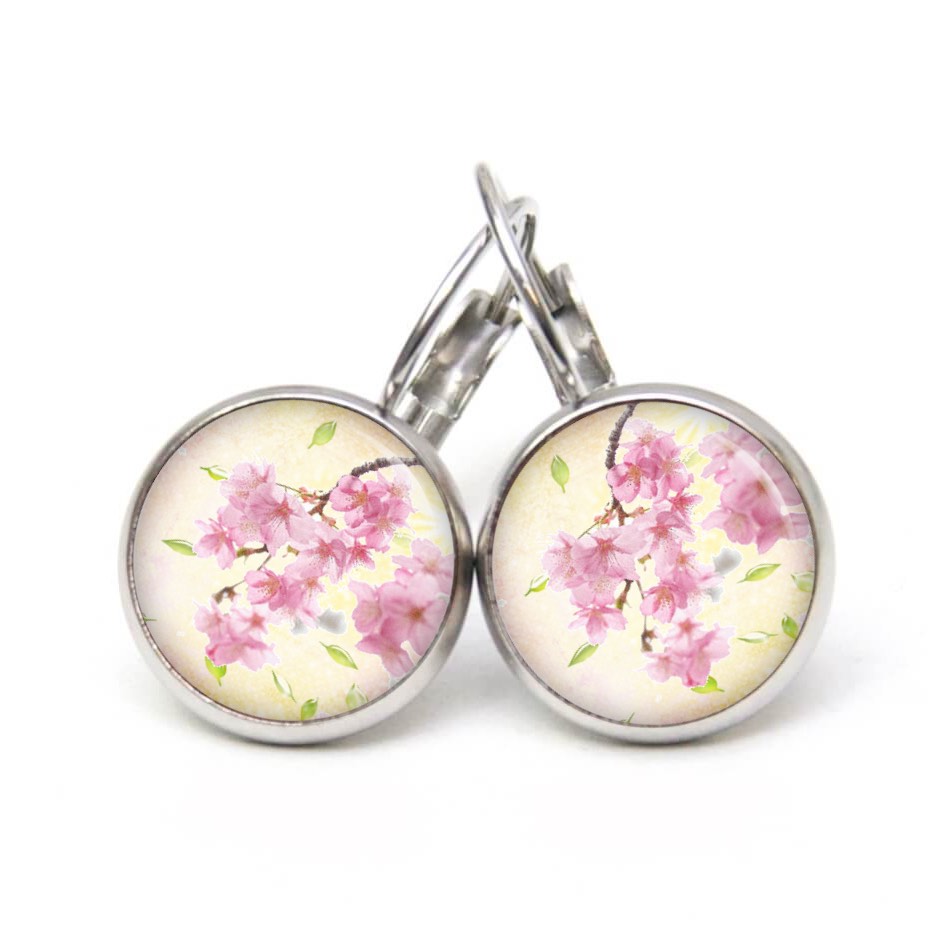 Ohrstecker, Ohrhänger, Clipse & Druckknopf – Motiv rosa Apfelbaum Blüten – Schmuck aus Edelstahl Ohrstecker, Ohrhänger, Clipse & Druckknopf – Motiv rosa Apfelbaum Blüten – Schmuck aus Edelstahl