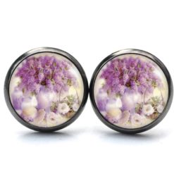 Ohrringe Flieder mit Hut - Edelstahl