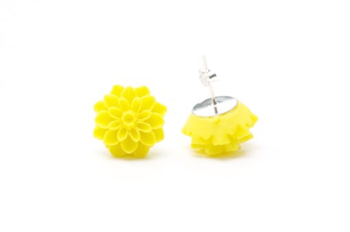 Gelbe Chrysanthemen Blumen Ohrstecker - 15mm - Edelstahl