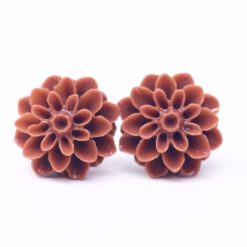 Braune Chrysanthemen Blumen Ohrstecker - 15mm - Edelstahl