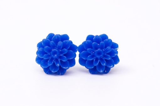 Blaue Chrysanthemen Blumen Ohrstecker - 15mm - Edelstahl