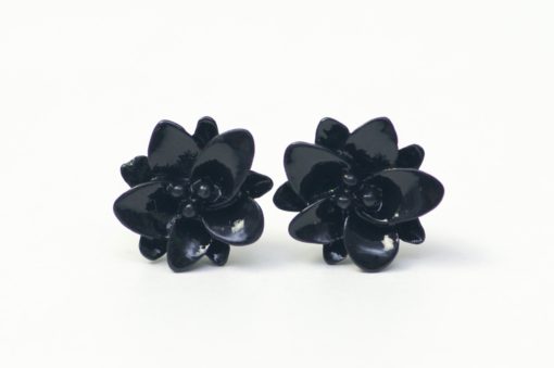 Zarte Blumen Ohrstecker Schwarz - 12mm - Edelstahl