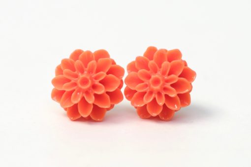 Orange Chrysanthemen Blumen Ohrstecker - 15mm - Edelstahl