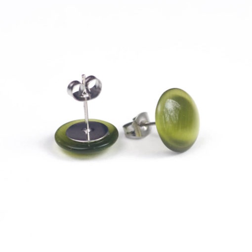 Edelstahl Cateye Ohrstecker in olivegrün