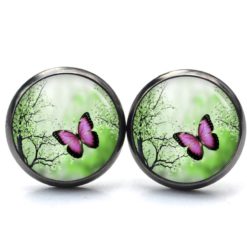 Druckknopf Ohrstecker Ohrhänger Clipse Schmetterling rosa grün