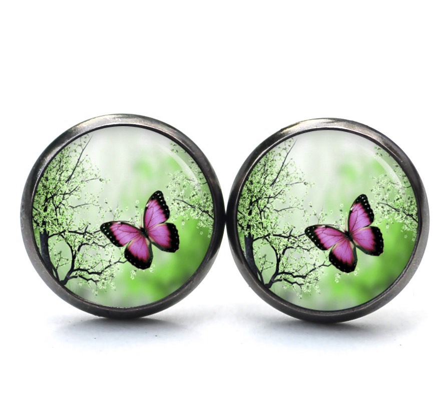 Druckknopf Ohrstecker Ohrhänger Clipse Schmetterling rosa grün Druckknopf Ohrstecker Ohrhänger Clipse Schmetterling rosa grün