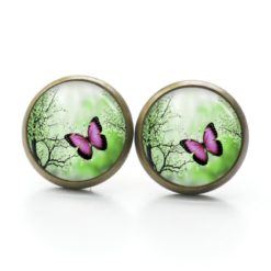 Druckknopf Ohrstecker Ohrhänger Clipse Schmetterling rosa grün