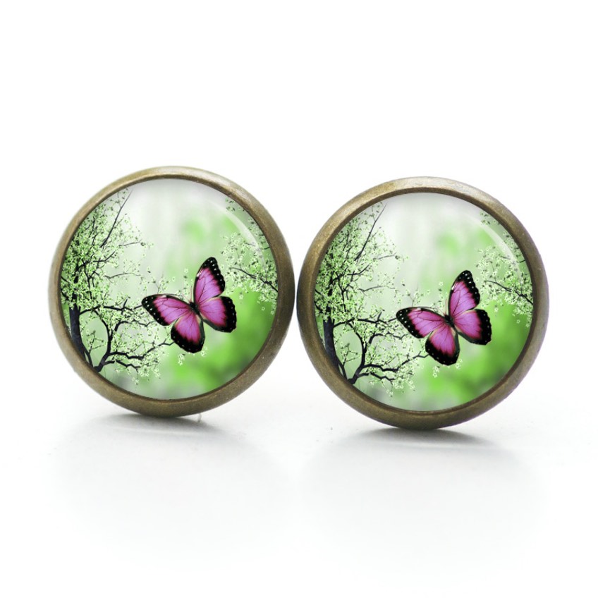Druckknopf Ohrstecker Ohrhänger Clipse Schmetterling rosa grün Druckknopf Ohrstecker Ohrhänger Clipse Schmetterling rosa grün