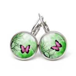 Druckknopf Ohrstecker Ohrhänger Clipse Schmetterling rosa grün
