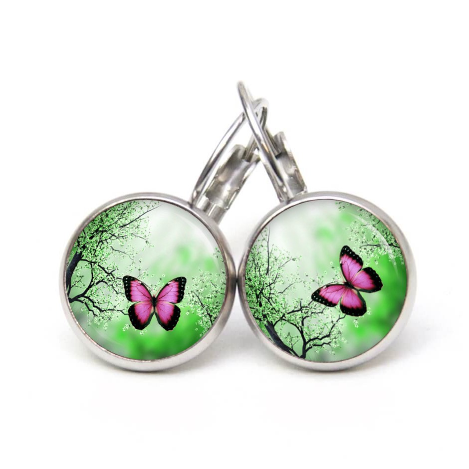 Druckknopf Ohrstecker Ohrhänger Clipse Schmetterling rosa grün Druckknopf Ohrstecker Ohrhänger Clipse Schmetterling rosa grün