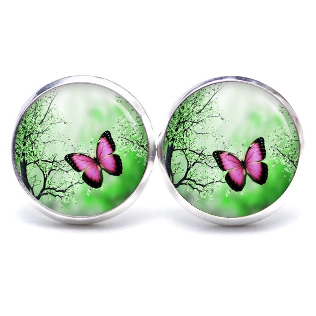Druckknopf Ohrstecker Ohrhänger Clipse Schmetterling rosa grün Druckknopf Ohrstecker Ohrhänger Clipse Schmetterling rosa grün