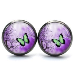 Druckknopf Ohrstecker Ohrhänger Clipse Schmetterling lila grün
