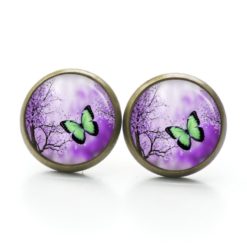 Druckknopf Ohrstecker Ohrhänger Clipse Schmetterling lila grün