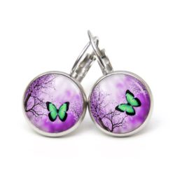 Druckknopf Ohrstecker Ohrhänger Clipse Schmetterling lila grün