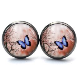 Druckknopf Ohrstecker Ohrhänger Clipse Schmetterling blau orange