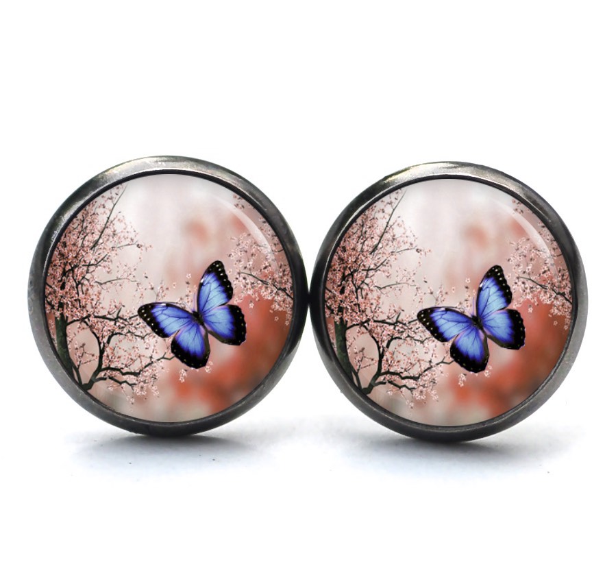 Druckknopf Ohrstecker Ohrhänger Clipse Schmetterling blau orange Druckknopf Ohrstecker Ohrhänger Clipse Schmetterling blau orange