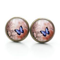 Druckknopf Ohrstecker Ohrhänger Clipse Schmetterling blau orange