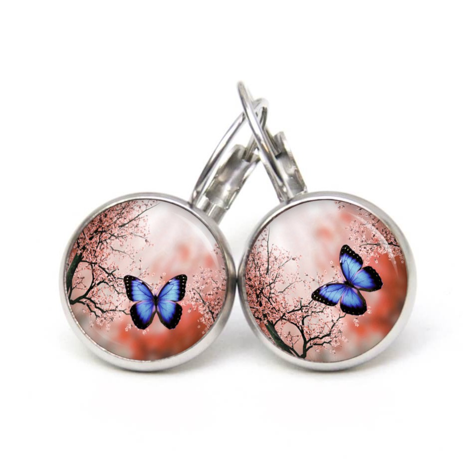 Druckknopf Ohrstecker Ohrhänger Clipse Schmetterling blau orange Druckknopf Ohrstecker Ohrhänger Clipse Schmetterling blau orange
