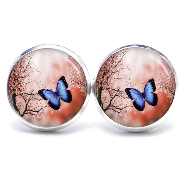 Druckknopf Ohrstecker Ohrhänger Clipse Schmetterling blau orange Druckknopf Ohrstecker Ohrhänger Clipse Schmetterling blau orange